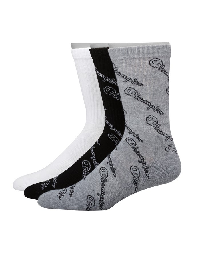 Calcetines Champion Hombre - Crew Script Logo 3-Pairs ( Gris/Blancas/Negras ) 7854319-VW